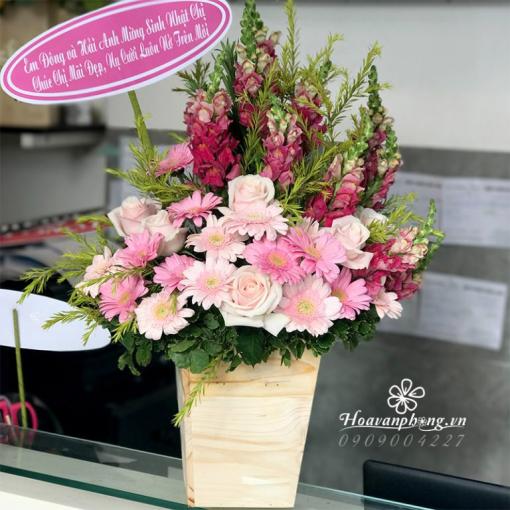 Hộp Hoa Khai Trương Đẹp “Hồng Vượng Tài Lộc”