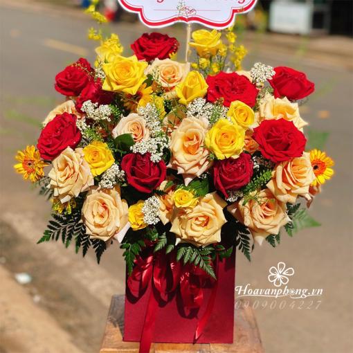 Hộp Hoa Chúc Mừng Khai Trương “Hưng Thịnh Bền Lâu”
