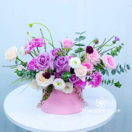 Hộp Hoa Tặng Khai Trương Hiện Đại “Tím Ngọt Khởi Sắc”