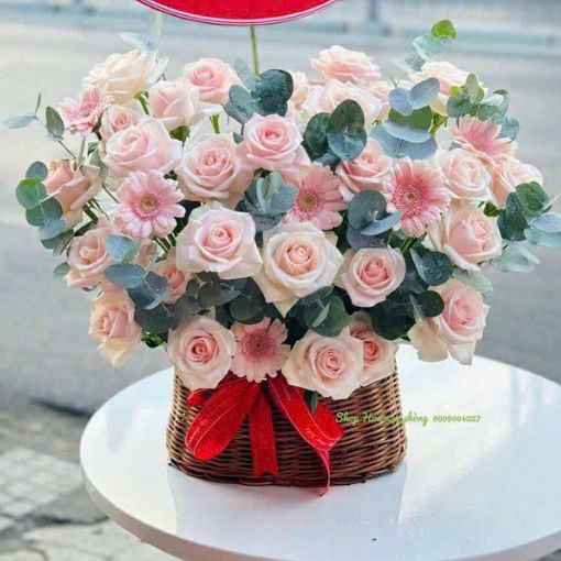 Giỏ Hoa Khai Trương Màu Hồng Đỉnh Cao Mới