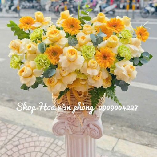 Giỏ Hoa Khai Trương Giá Rẻ Nắng Vàng Rực Rỡ