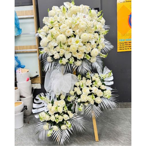 Kệ Hoa Chia Buồn Trắng Bạc Thanh Khiết