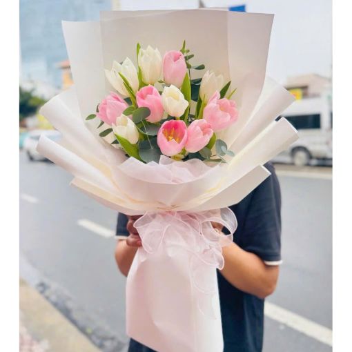 Bó Hoa Tulip Hồng Đáng Yêu