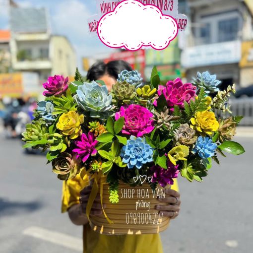 Hộp Hoa Sinh Nhật Sen Đá Sắc Màu Rực Rỡ