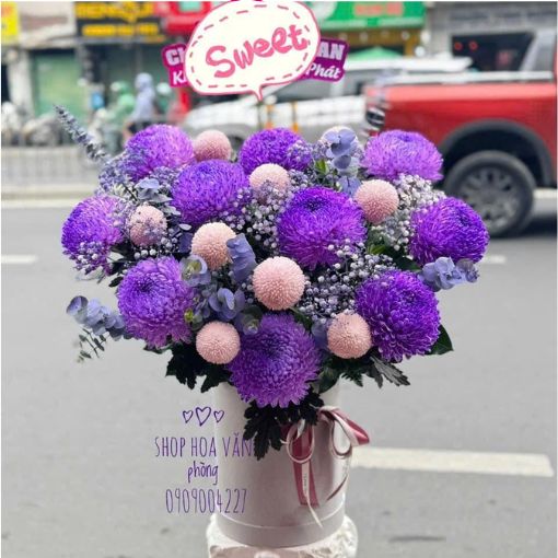 Hộp Hoa Sinh Nhật Giao Hỏa Tốc Tím Mộng Mơ 