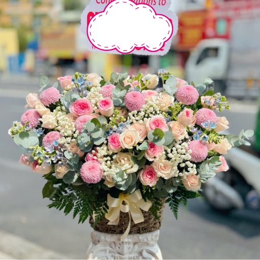 Giỏ Hoa Sinh Nhật Hồng Ngọt Dịu Dàng