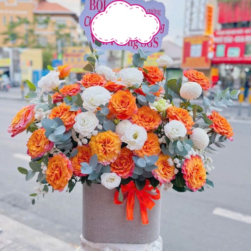 Hộp Hoa Khai Trương Cam Trắng Thịnh Vượng