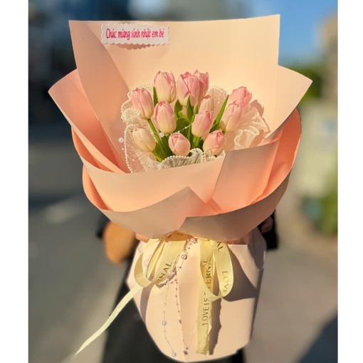 Bó Hoa Tulip 12 Cành Hồng Baby