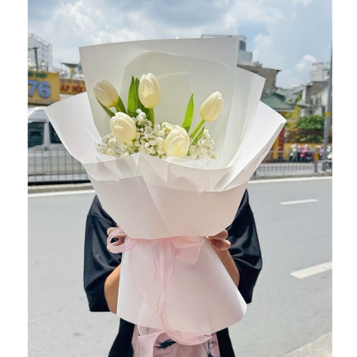Bó Hoa Tulip 5 Cành Trắng Tinh Khôi Bình Yên