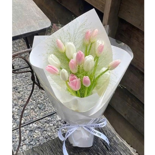 Bó Hoa Tulip 16 Cành Hồng Trắng Đáng Yêu