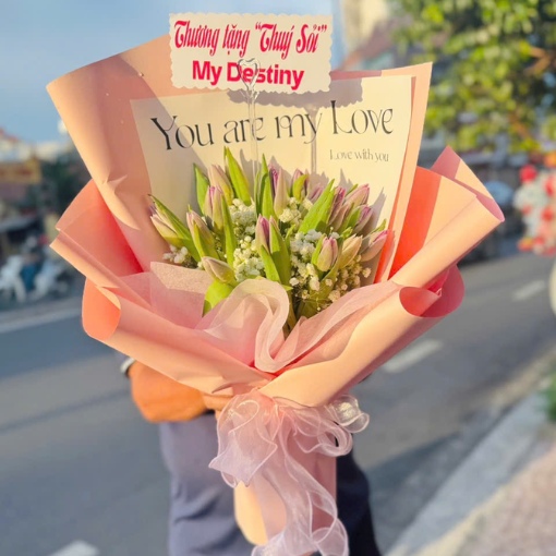 Bó Hoa Tulip Hồng 20 Cành Thay Lời Yêu Thương