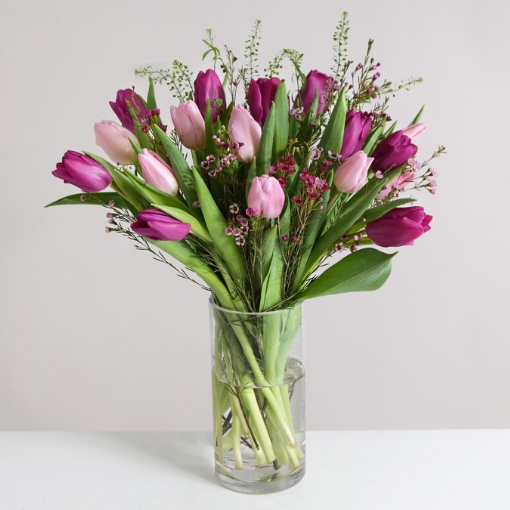 Bình Hoa Tulip Tím Hồng Lãng Mạn