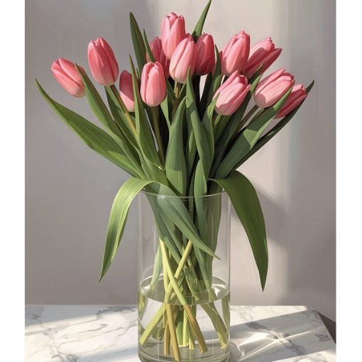 Bình Hoa Tulip Tươi Màu Hồng Hiện Đại
