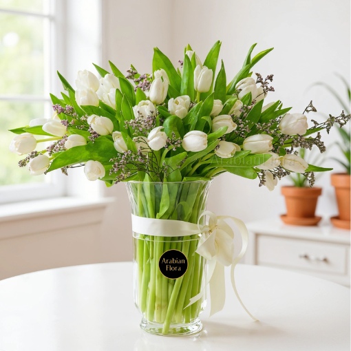 Bình Hoa Tulip Trắng 40 Cành Trang Nhã Và Tinh Tế