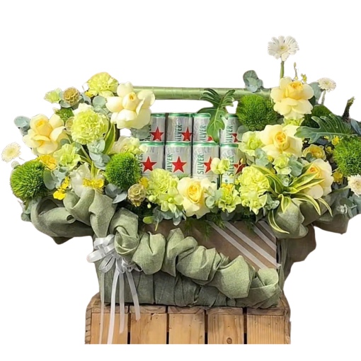 Giỏ Hoa Kèm Bia Tặng Sinh Nhật Độc Đáo