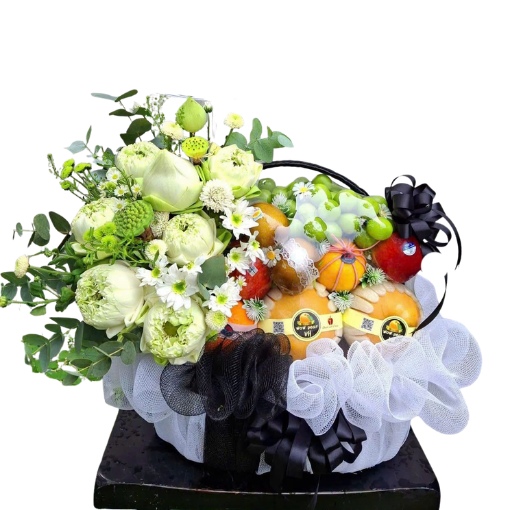 Giỏ Trái Cây Kèm Hoa Tươi Thương Tiếc