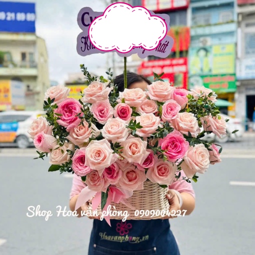 Giỏ Hoa Tặng Sinh Nhật Hồng Phấn