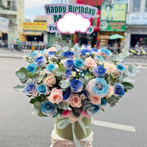 Giỏ Hoa Sinh Nhật Xanh Hồng Mộng Mơ
