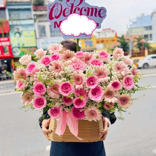 Giỏ Hoa Sinh Nhật Hồng Đào Tươi Thắm