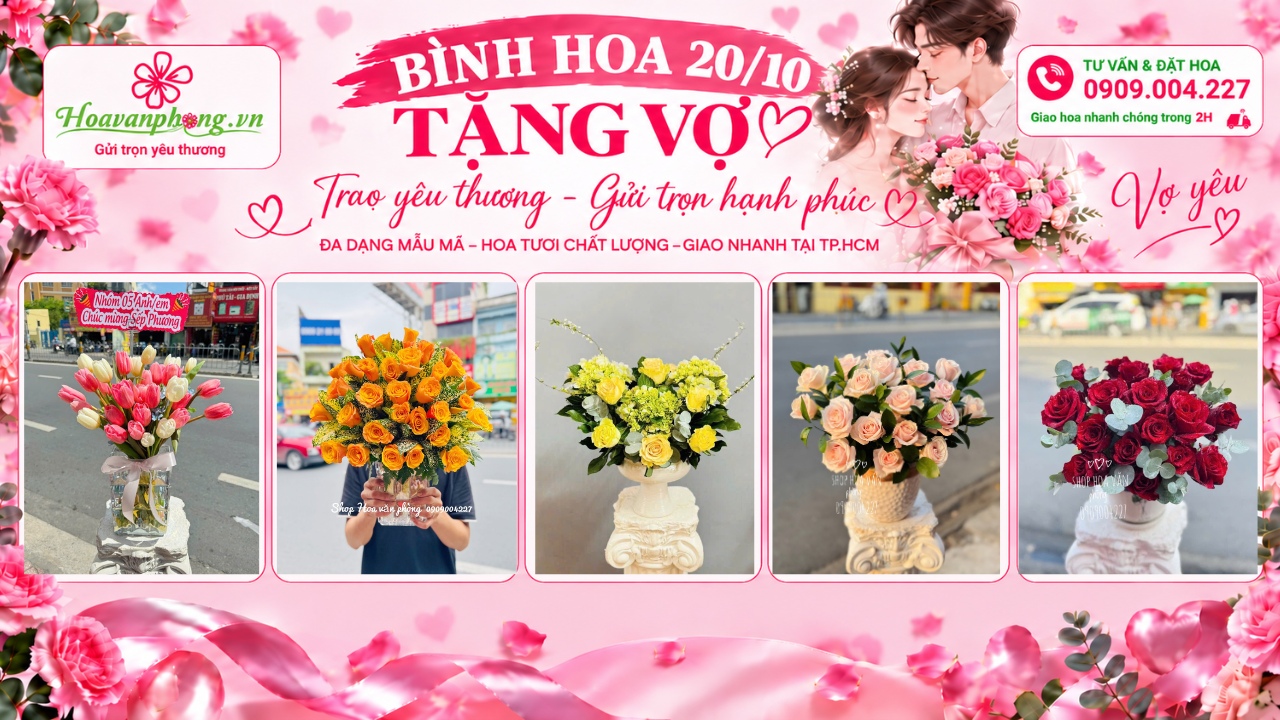Bình hoa trang trí bàn ăn tặng vợ dịp 20 tháng 10