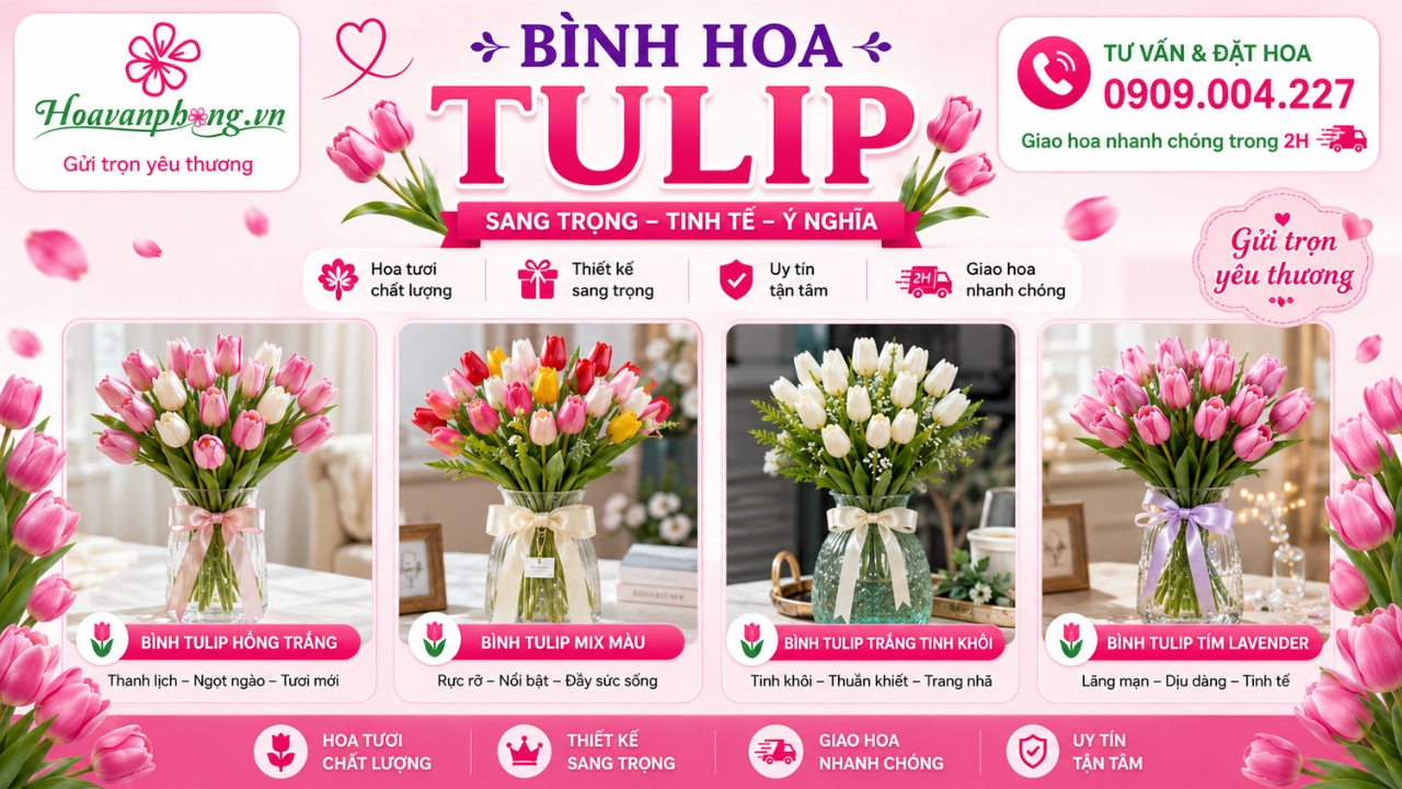 Các mẫu thiết kế bình hoa tulip tươi