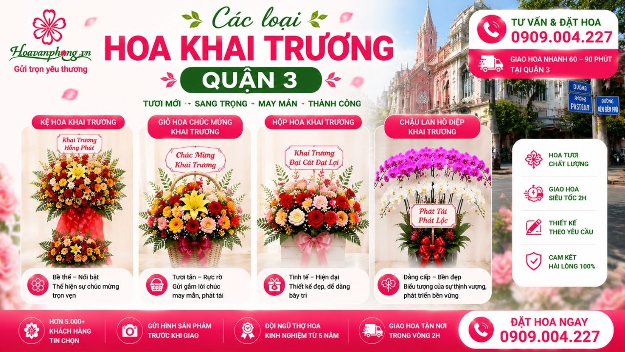 Các thiết kế hoa khai trương quận 3 được ưa chuộng