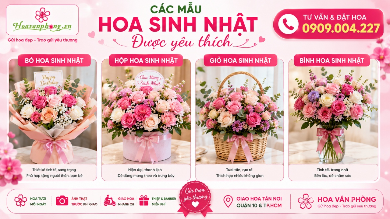 Các kiểu thiết kế hoa tặng sinh nhật được yêu thích