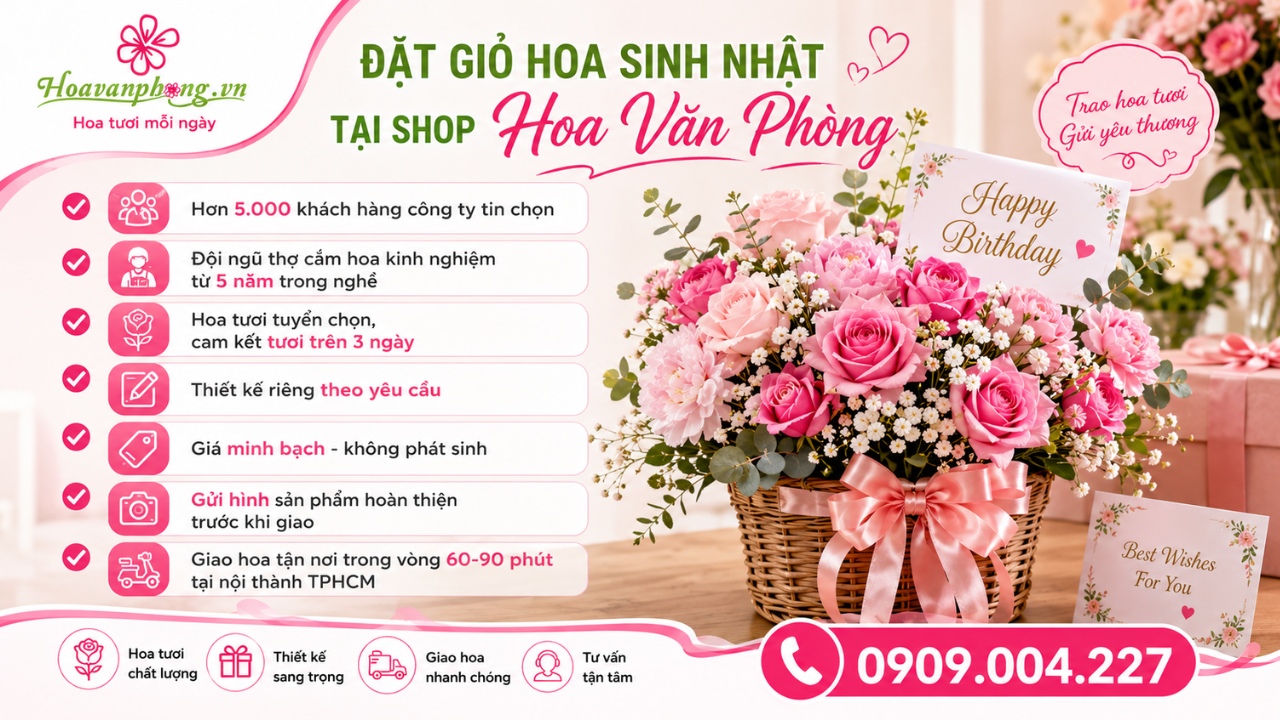 Dịch vụ đặt giao hoa sinh nhật tại shop Hoa Văn Phòng