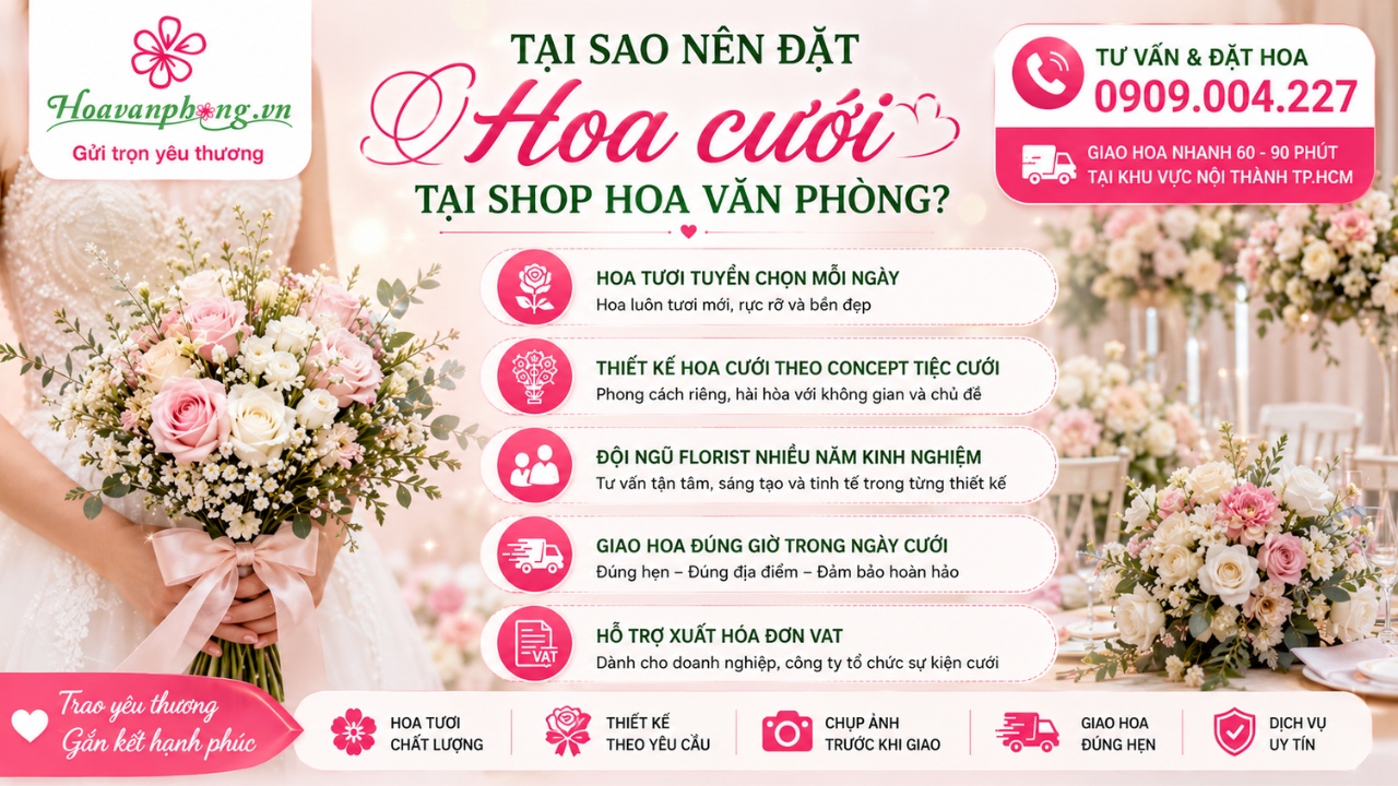 Dịch vụ hoa cưới tại Shop Hoa Văn Phòng