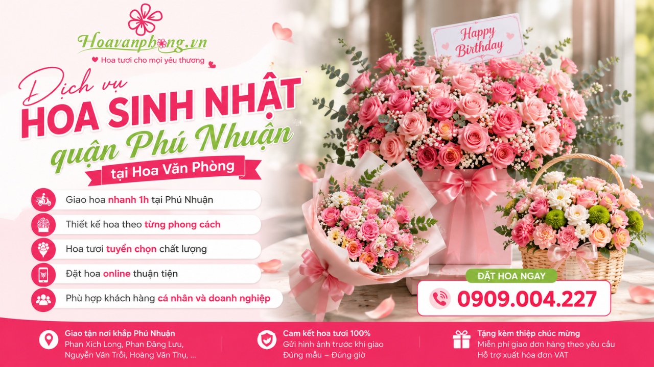Đặt hoa sinh nhật quận Phú Nhuận uy tín tại Hoa Văn Phòng