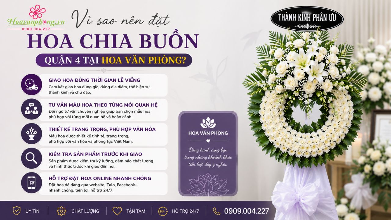 Đặt hoa viếng tang lễ quận 4 tại Hoa Văn Phòng