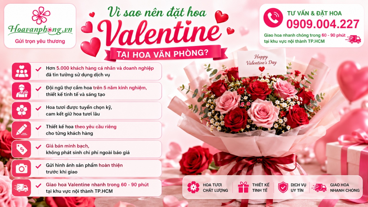 Đặt hoa tặng lễ 14/2 tại shop Hoa Văn Phòng