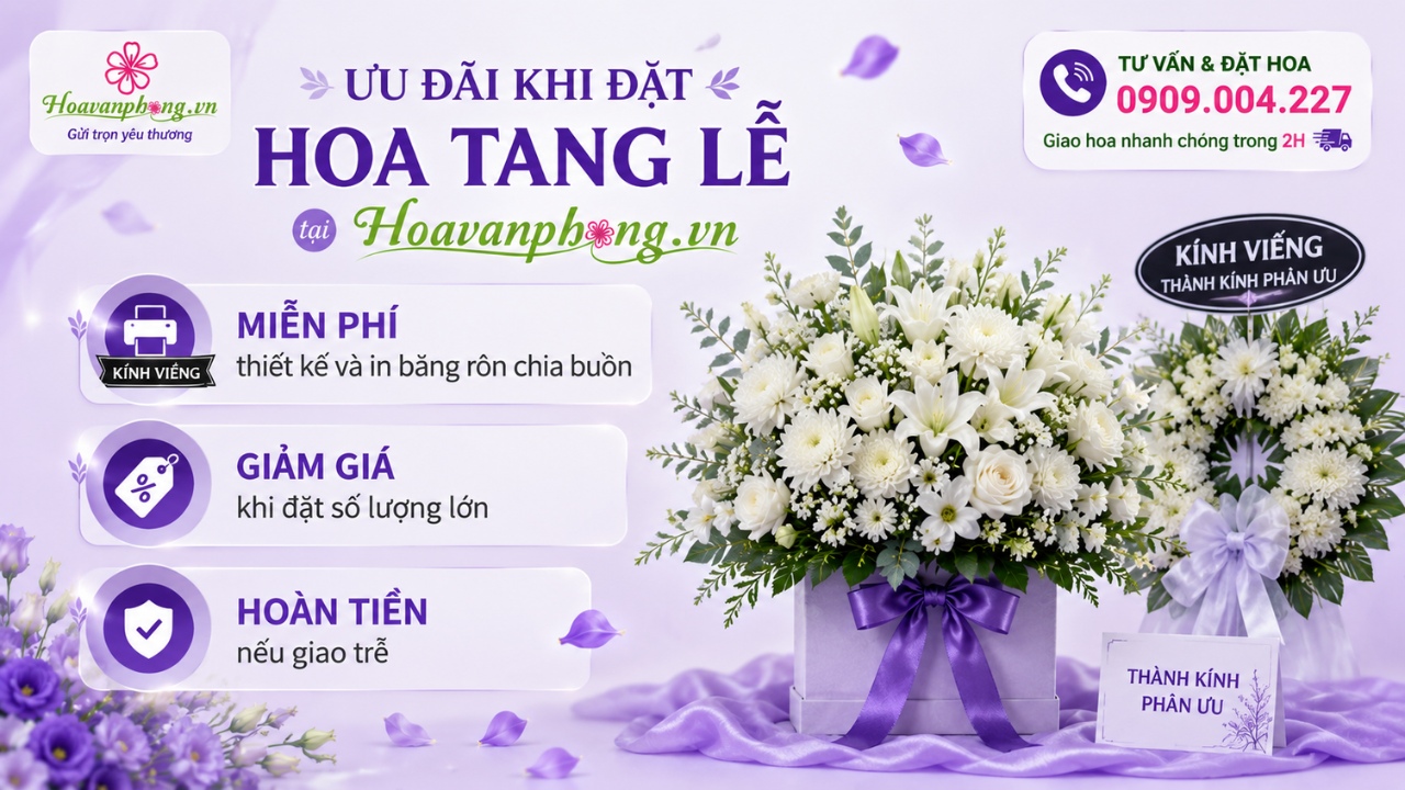 Ưu đãi khi đặt hộp hoa chia buồn tại shop Hoa Văn Phòng