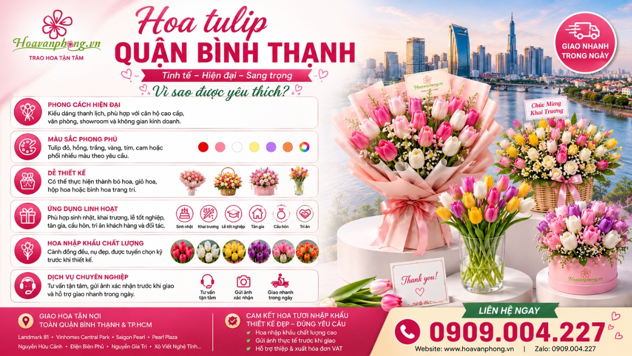 Hoa tulip Quận Bình Thạnh làm quà tặng sang trọng
