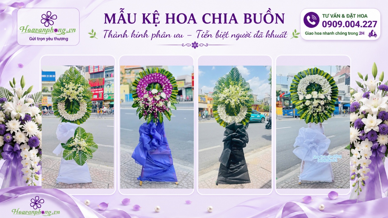 Mẫu kệ hoa chia buồn truyền thống do shop Hoa Văn Phòng thực hiện