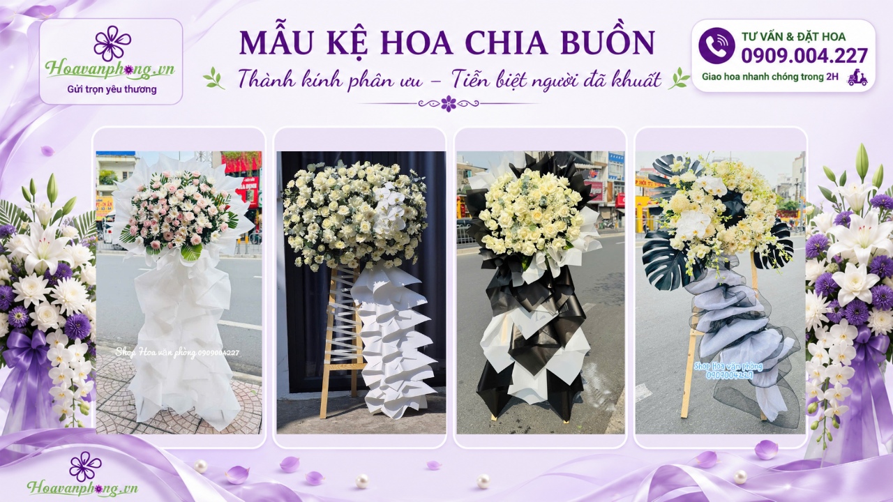 Mẫu kệ hoa chia buồn 1 tầng do shop Hoa Văn Phòng thực hiện