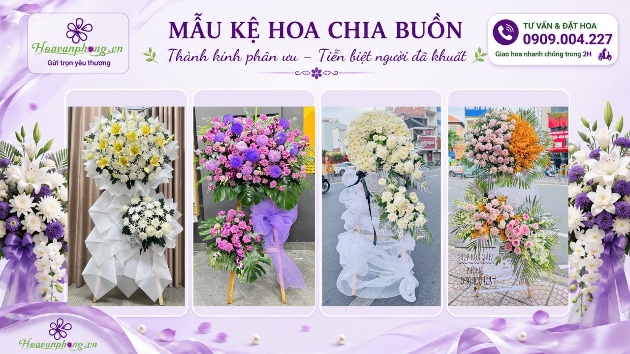 Mẫu kệ hoa viếng đám tang 2 tầng do shop Hoa Văn Phòng thực hiện