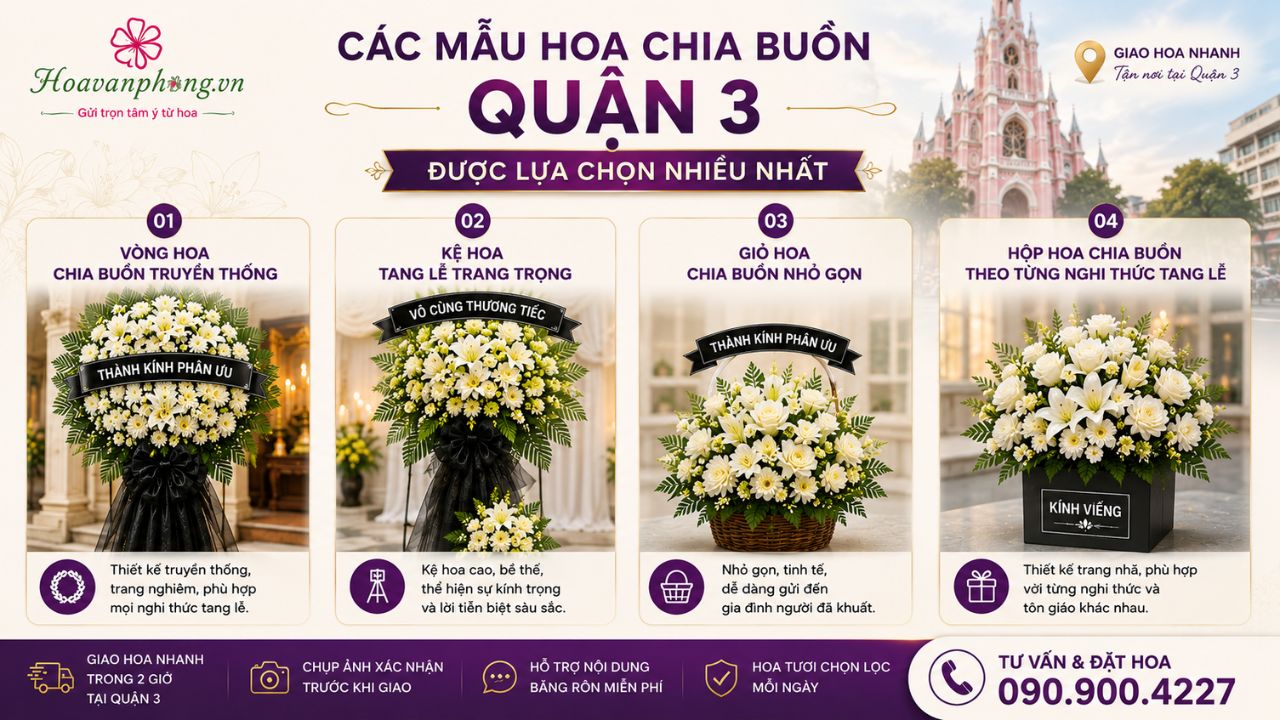 Mẫu hoa chia buồn quận 3 đẹp
