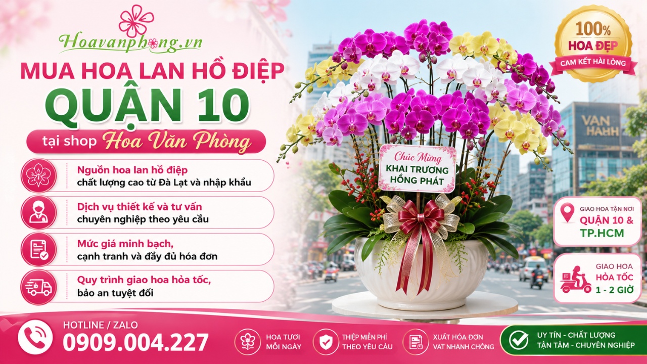 Shop hoa lan hồ điệp quận 10 uy tín hàng đầu - Hoa Văn Phòng