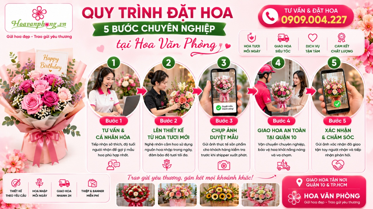 Quy trình đặt hoa sinh nhật nhanh chóng tại Hoa Văn Phòng