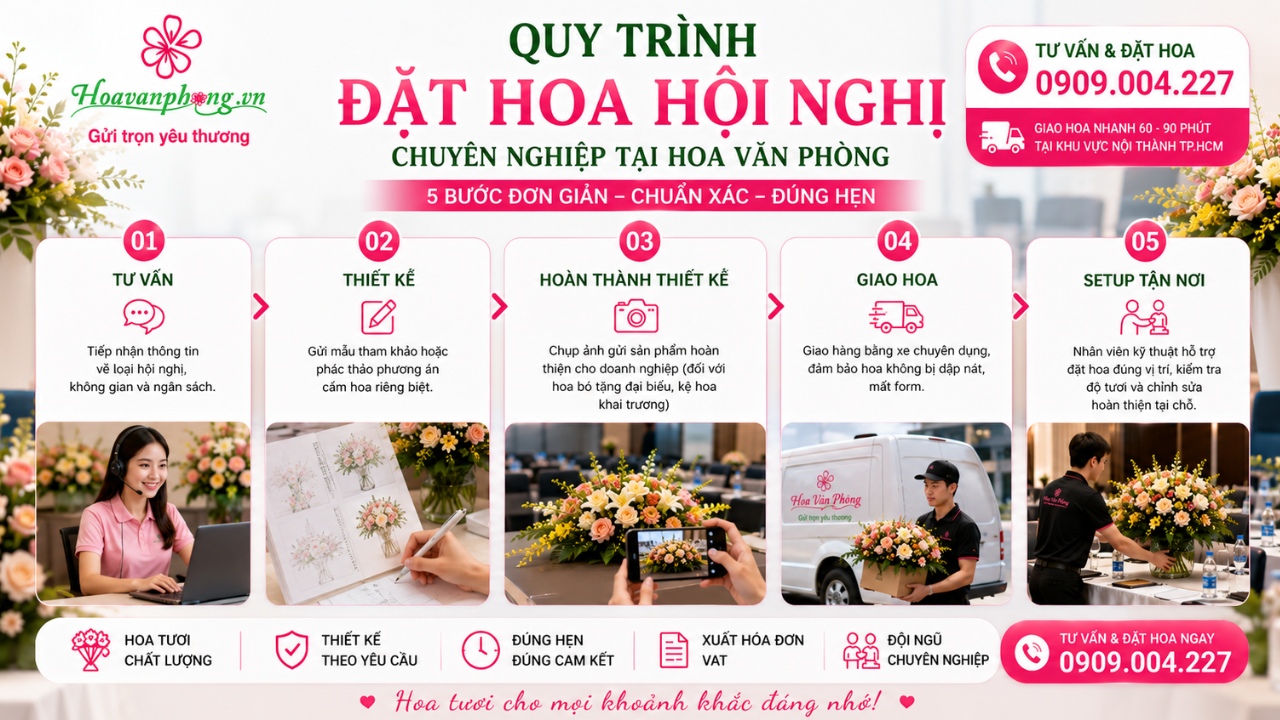 Quy trình đặt hoa hội nghị tại shop Hoa Văn Phòng