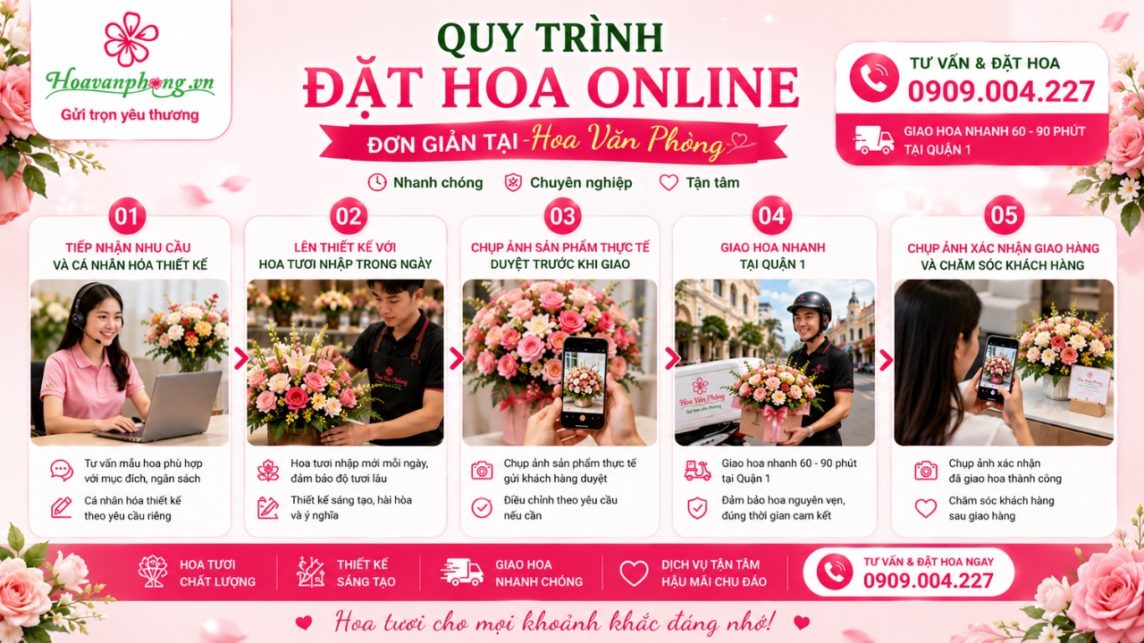 Quy trình đặt hoa online tại Hoa Văn Phòng