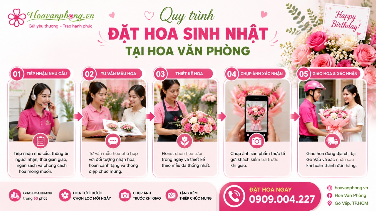 Quy trình đặt hoa sinh nhật quận Gò Vấp nhanh chóng, rõ ràng
