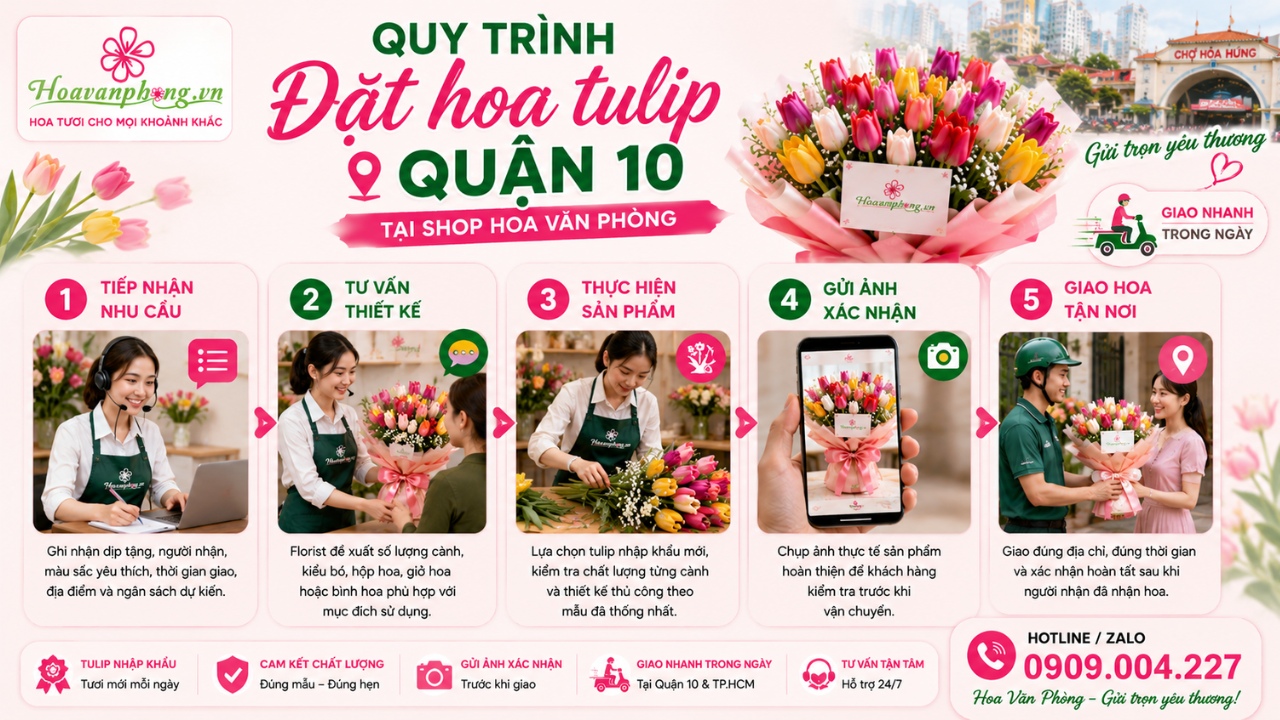 Quy trình đặt hoa tulip Quận 10 tại Hoa Văn Phòng