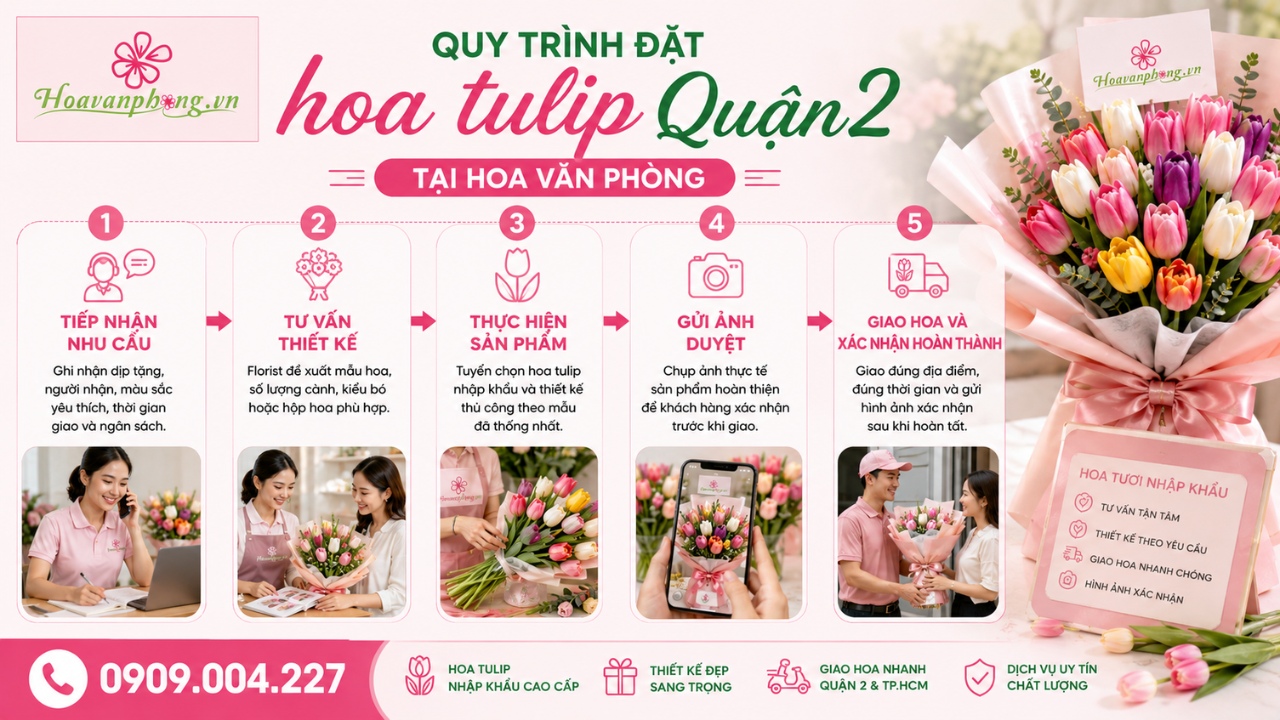 Quy trình đặt hoa tulip Quận 2 tại Hoa Văn Phòng