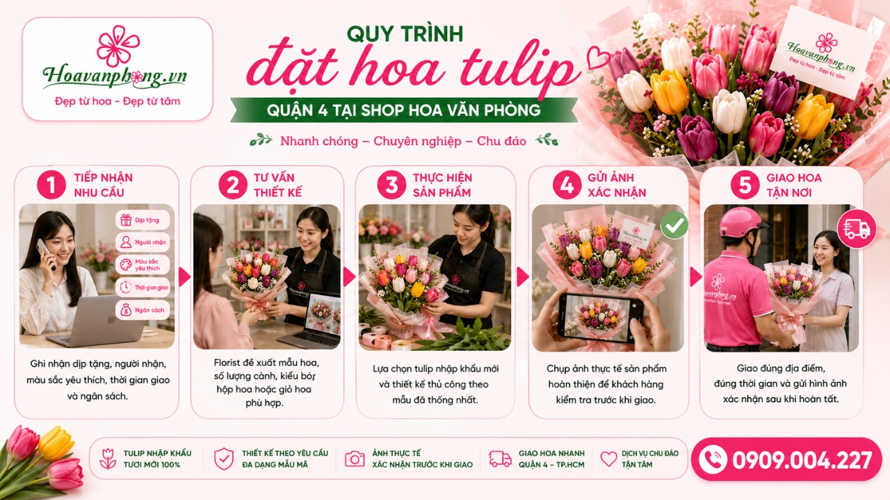 Quy trình đặt hoa tulip Quận 4 tại Hoa Văn Phòng