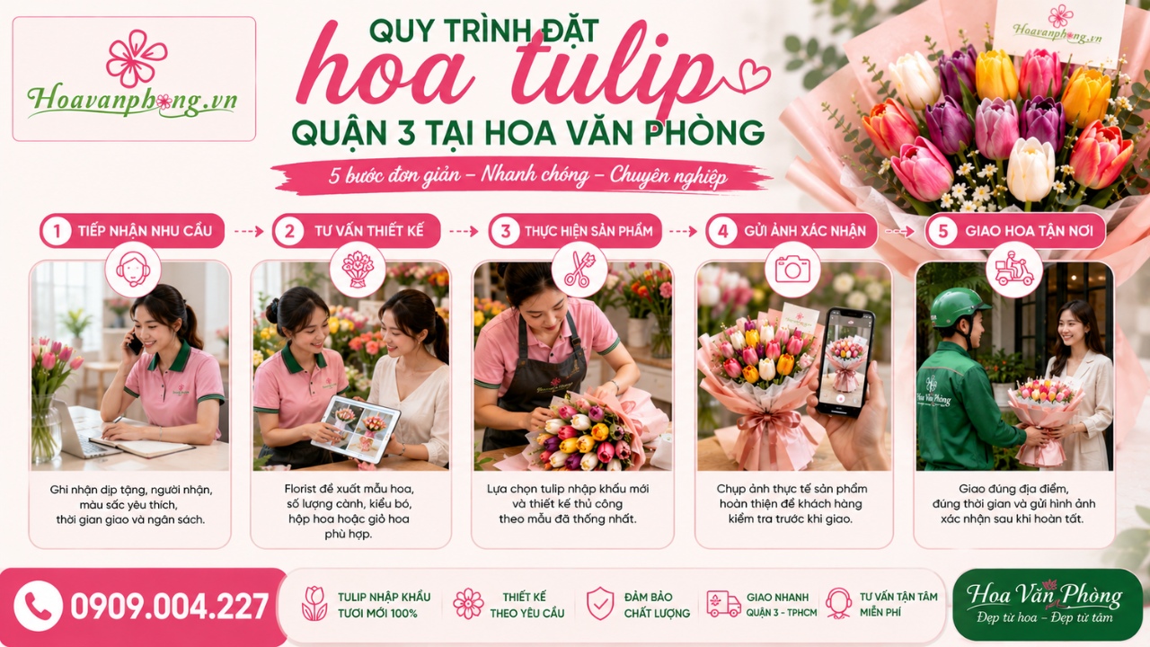 Quy trình đặt hoa tulip Quận 3 tại Hoa Văn Phòng