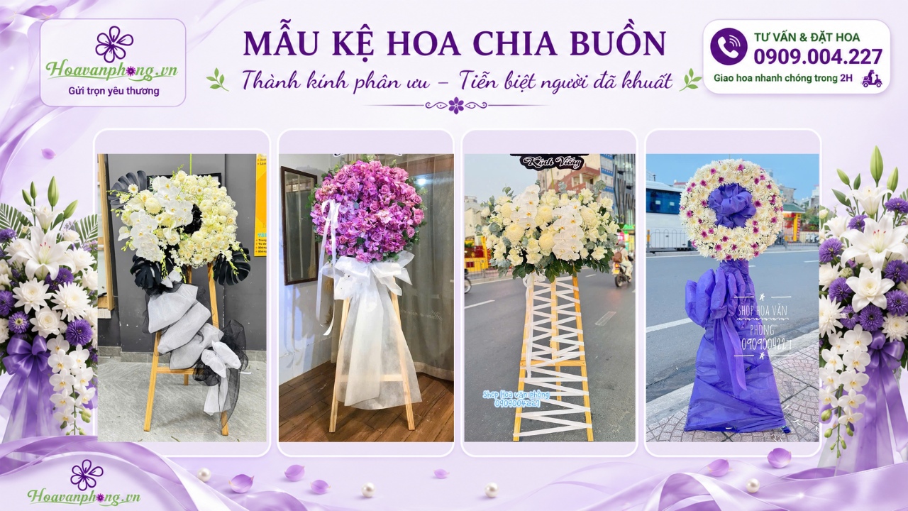 Kệ hoa viếng đám tang 1 tầng giao Nhà tang lễ Chùa Vĩnh Nghiêm